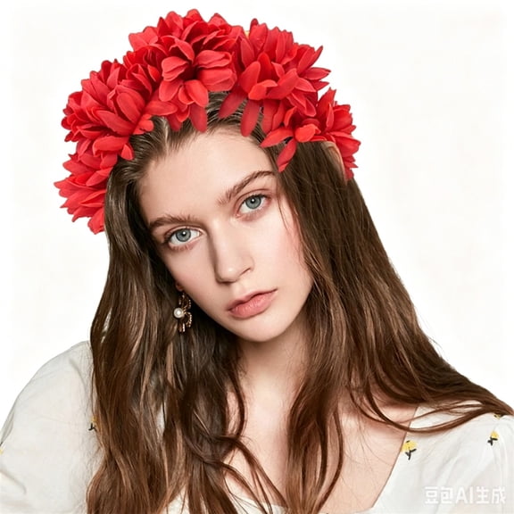 siminsem Wedding Crown Headband for Women Rhinestone Tiara Bridal Hair Accessories Adjustable Flower Headpiece for Holiday Party Travel Beach Photography Boho Halo 1 Pack, Red,One Size