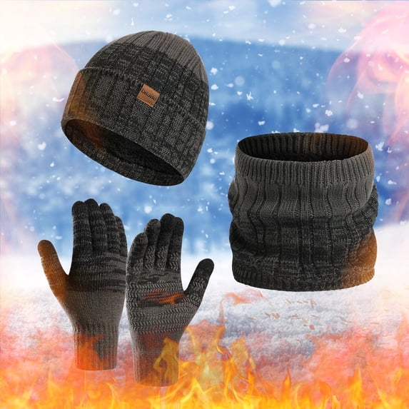 siminsem Winter Hat Scarf Gloves Set 3 Piece for Women and Men - Slouchy Fleece Lined Knit Beanie Hat with Touchscreen Gloves & Long Scarf, Warm Cold Weather Outdoor Gift Set, Dark Gray,One Size