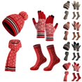 thumbnail image 1 of siminsem Winter Hat Scarf Gloves Set for Women 4 in 1 Knitted Beanie Touchscreen Gloves Warm Socks Earmuff Fleece Lined Thick Cold Weather Set Holiday Gift for Her, Red,One Size, 1 of 3