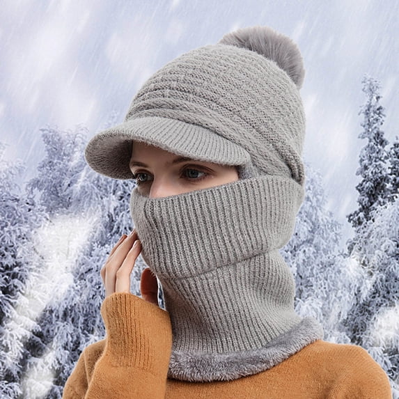 siminsem Winter Hat Scarf Set for Women One Piece Slouchy Beanie Pullover Knitted Cap - Warm Fleece Lined Hooded Balaclava Neck Warmer for Cold Weather Ski Outdoor, Grey,One Size