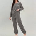 thumbnail image 1 of siminsem Winter Warm Pajama Set for Women Coral Fleece Flannel Sleepwear 2 Piece Loungewear Thick Oversized Long Sleeve Pjs Cozy Soft V-Neck Top Elastic Waist Pants Gift for Her, Grey,L, 1 of 6