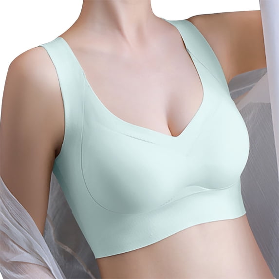 siminsem Wirefree Bralette Open Back Smoothing Bra for Women, Wireless Comfort Everyday Bralette No Underwire, Low Back Seamless Bralette for Back Outfit Daily Wear, Light Blue,L