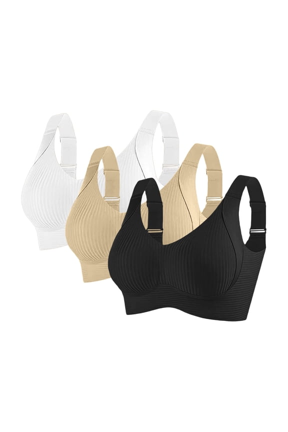 Wirefree Seamless Bra for Women No Underwire Push Up Anti Sagging Comfortable Daily Bras Breathable Soft Cup 3 Pack T Shirt Everyday Wear, H,M