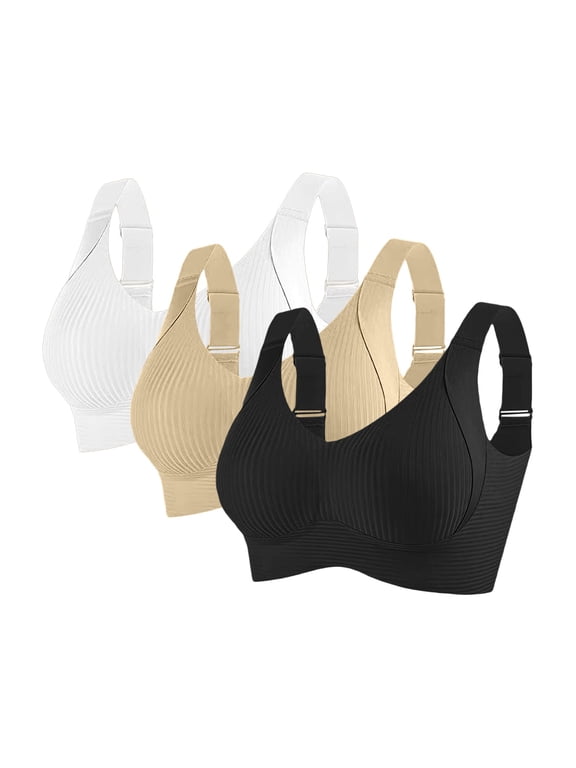 Wirefree Seamless Bra for Women No Underwire Push Up Anti Sagging Comfortable Daily Bras Breathable Soft Cup 3 Pack T Shirt Everyday Wear, H,M