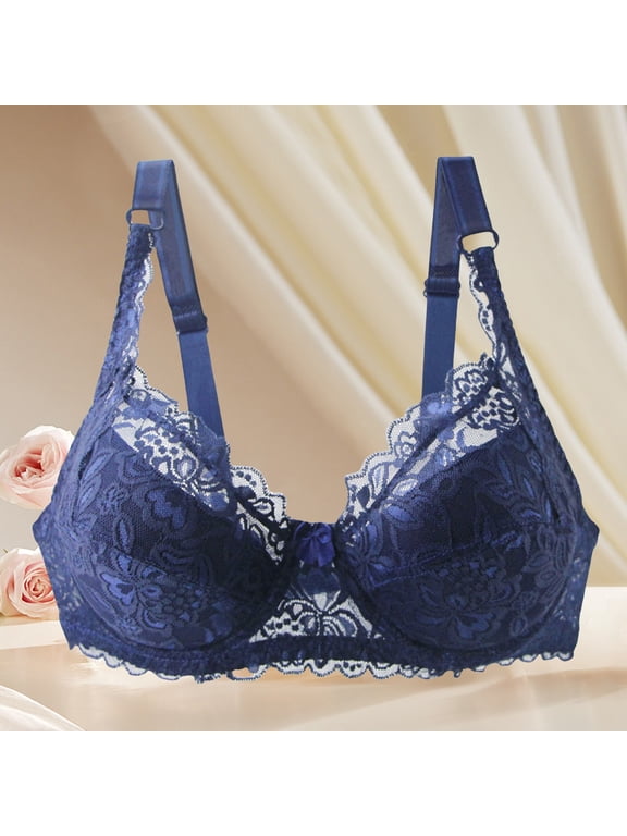 Wireless Lace Bra for Women Thin Padded Wirefree Bra Lightly Padded Comfortable Everyday Bra Breathable Full Coverage Casual Bra, Blue,100C