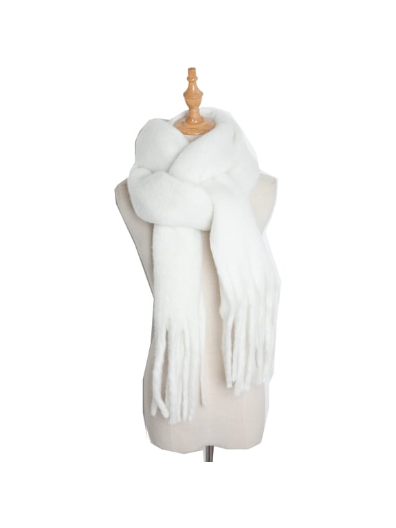 Women Chunky Blanket Scarf Oversized Thick Warm Tassel Scarf - Large Long Wrap Shawl Big Soft Winter Scarf for Fall Cold Weather One Size, White,One Size