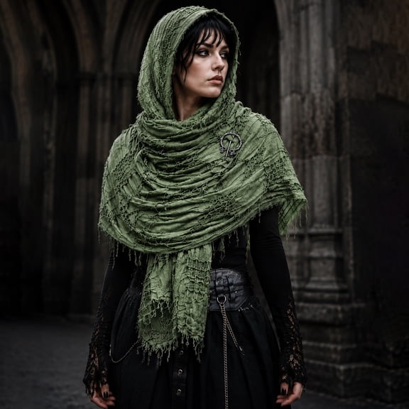 siminsem Women Gothic Shawl Cape Halloween Lace Vampire Cape with Adjustable Ribbon Lightweight Witch Cloak Cosplay Accessory for Masquerade Party 1 Pack, Blackish Green,One Size