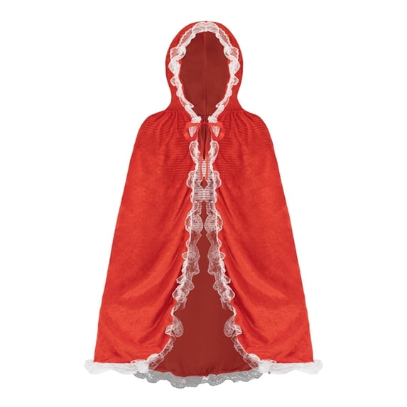 siminsem Women Red Hooded Cloak Cosplay Cape Halloween Lace Trim Shawl - Velvet Full Length Stage Cape Adult Vampire Red Riding Hood Dress Up Party Cloak, Watermelon Red,60