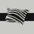 thumbnail image 1 of siminsem Women Slouchy Cat Ear Beanie Y2K Striped Knitted Winter Hat - Soft Warm Crochet Skull Cap with Cute Ears for Cold Weather Outdoor One Size Gift, White,One Size, 1 of 4