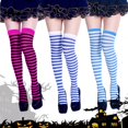 thumbnail image 1 of siminsem Women Striped Thigh High Socks Halloween Over The Knee Witch Stockings Black White Knit Cosplay Party Dress Up Accessories Stretchy One Size 1 Pair, Light blue,One Size, 1 of 5