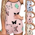 thumbnail image 1 of siminsem Women's Butterfly Print Pajama Set Spaghetti Strap Tank Top & High Waist Shorts 2 Piece Lightweight Soft Summer Sleepwear Loungewear with Pockets S-XXL, Pink,L, 1 of 6