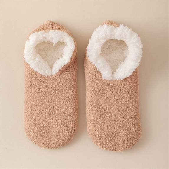 siminsem Women‘s Cozy Winter Slipper Socks Thick Warm Fleece Lined Plush Non Slip Floor Socks Soft Fluffy House Socks with Grippers Anti Skid Bed Socks for Couples Home Gift, Khaki,One Size