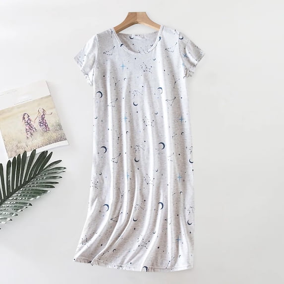 siminsem Women's Cute Cartoon Print Cotton Pajama Set Plus Size Short Sleeve Round Neck Nightwear Knitted Lounge 2 Piece Sleepwear with Elastic Waist Pants S-5XL, White,S