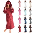 thumbnail image 1 of siminsem Women’s Fleece Robe with Pockets Plush Hooded Bathrobe Warm Soft Loungewear Long Spa Robe Lightweight Comfy Nightgown Wrap Robe with Tie Waist, Red,L, 1 of 9