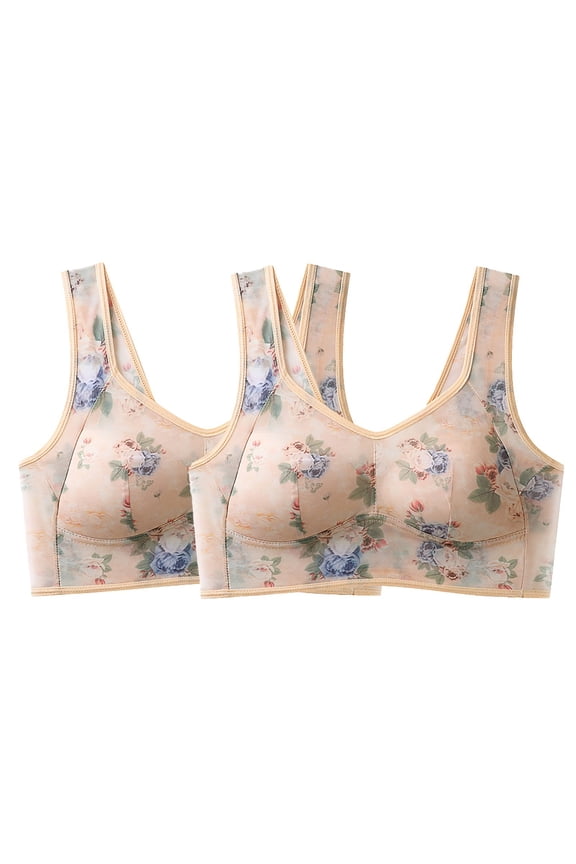 Women's High Support Everyday Wireless Bra Full Coverage Adjustable Straps 2 Pack Comfortable Seamless Bras, Beige,XXXXL