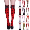 thumbnail image 1 of siminsem Women's Over The Knee Thigh High Socks Strawberry Bowknot Striped Extra Long Stockings Ribbed Knit Cosplay Festival Tights Lolita Kawaii Boot Socks Party 1 Pair, N,One Size, 1 of 6
