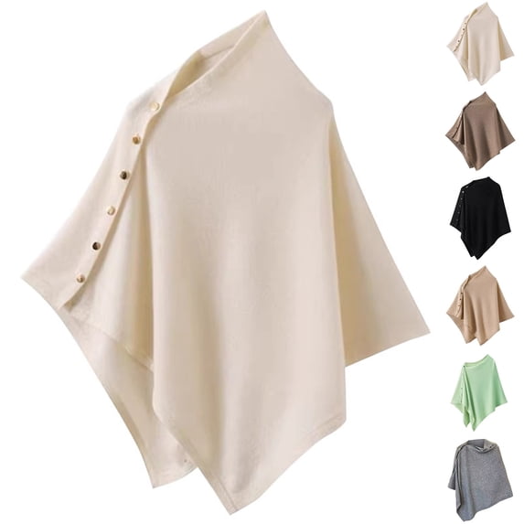 siminsem Women's Lightweight Button Shawl Wrap Knit Poncho Cape Open Front Cardigan Soft Breathable Versatile Travel Wrap for Spring Summer Fall Casual Daily Wear 1 Pack, Beige,L