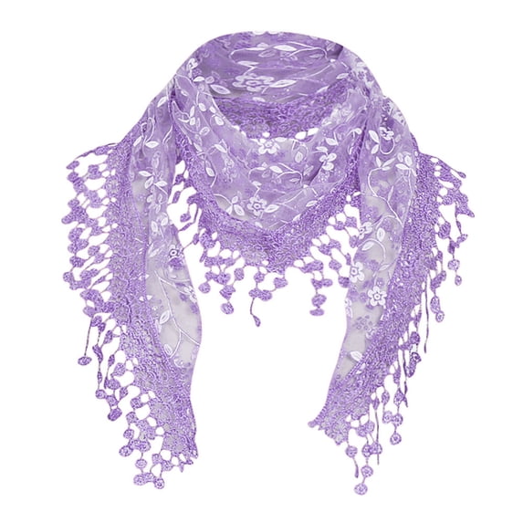 siminsem Women's Lightweight Lace Floral Scarf Shawl Sheer Tassel Wrap Soft Mesh Fringe Stole for Wedding Evening Party Dresses Bridal Gifts, Purple,One Size