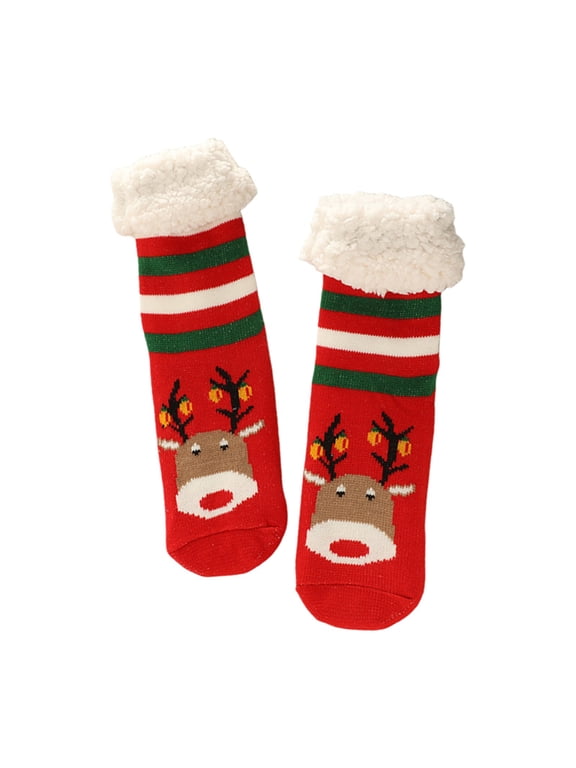 Women‘s Non-Slip Fuzzy Slipper Socks with Grippers Christmas Warm Cozy Fluffy House Socks one Size Soft Plush Winter Gift Stocking Stuffers for Her, Brown,One Size
