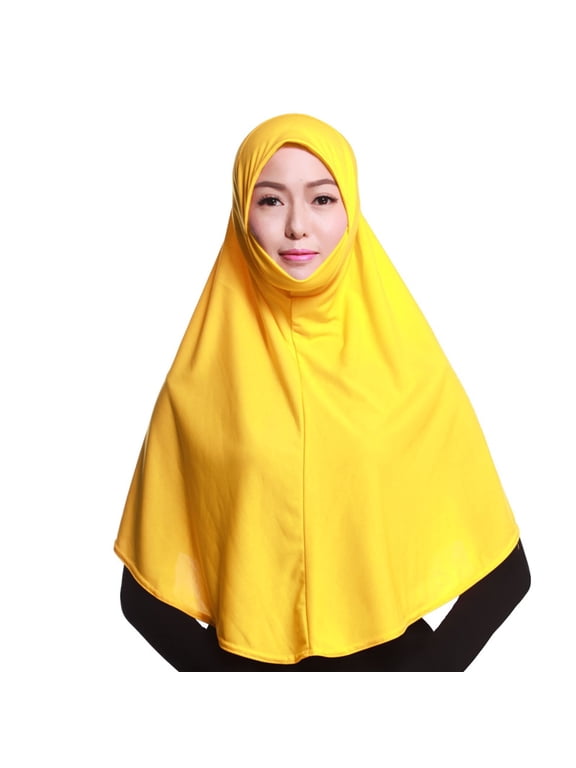 Women's Opaque Jersey Hijab 31.5 Inch Instant Pull On Stretchy Solid Color Soft Breathable Muslim Head Scarf Non-Slip Wrap for Daily Wear 80 cm 1 Pack, Gold,One Size