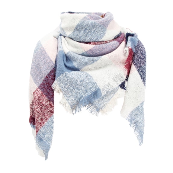 siminsem Women's Oversized Plaid Triangle Scarf with Tassel - Warm Soft Chunky Knit Winter Shawl Wrap Classic Tartan Pashmina for Fall Cold Weather One Size, Blue,ONE SIZE