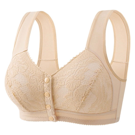 siminsem Women‘s Plus Size Cotton Front Closure Bra Full Coverage No Underwire Wireless Breathable Soft Comfort Bra, Beige,C
