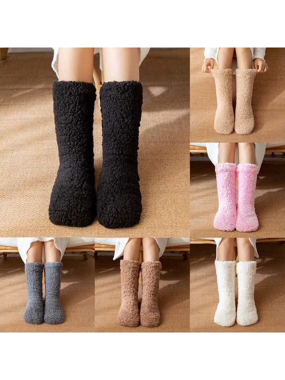 Women‘s Plush Carpet Socks Fuzzy Floor Socks Thick Warm Sleep Slipper Socks Cozy Bedroom Home Socks Winter Gifts Stocking Stuffers for Her one Size, Black,One Size