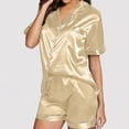 thumbnail image 1 of siminsem Women's Silky Satin Pajama Set Button Down 2 Piece Ruffled Shorts Sleepwear Notch Collar Pjs Loungewear Breathable Comfy Summer Nightwear Gift for Her, C,M, 1 of 6