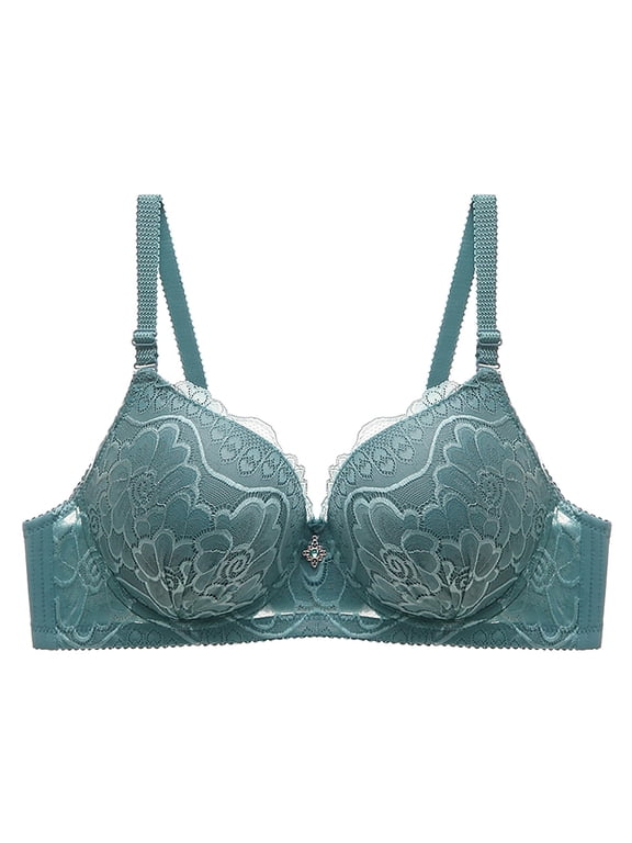 Women‘s Strapless Full Coverage Lace Bra Underwire Push Up Floral Lace Demi Tops No Slip Silicone Band Beguiling Lift for Evening Dresses, Mint Green,38