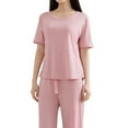thumbnail image 1 of siminsem Women’s Summer 2 Piece Lounge Set Short Sleeve Pullover Top Wide Leg Pants with Pockets Loose Fit Casual Matching Outfits Elastic Drawstring Waist Travel Vacation Business Work, Pink,XXXL, 1 of 4