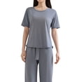 thumbnail image 1 of siminsem Women’s Summer 2 Piece Lounge Set Short Sleeve Pullover Top Wide Leg Pants with Pockets Loose Fit Casual Matching Outfits Elastic Drawstring Waist Travel Vacation Business Work, Blue,XXXL, 1 of 4