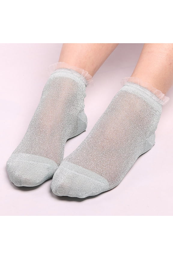 Women's Transparent Socks 8 Pairs Sheer Silky Glitter Ankle Hosiery Summer Short Stockings Ultra Thin Breathable Crystal Silk Nylon Shiny Sparkly Socks, Green,H