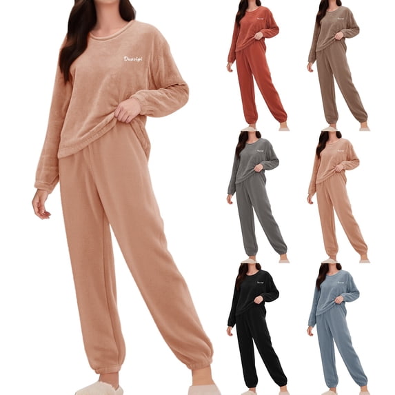 siminsem Women's Winter Pajamas Set Coral Fleece Flannel Sleepwear 2 Piece Loungewear Thick Oversized Long Sleeve Pjs Cozy Soft V-Neck Top Elastic Waist Pants Gift for Her, Pink,L