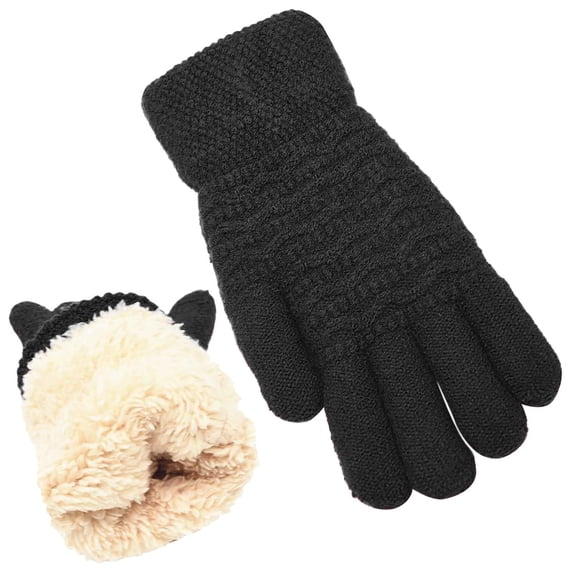 siminsem Women's Winter Touch Screen Gloves Thermal Cable Knit Wool Fleece Lined Warm Texting Gloves for Cold Weather with Windproof Elastic Cuff One Size, Black,One Size