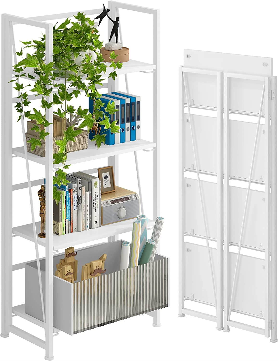 simple 4NM NoAssembly Folding Bookshelf Storage Shelves 4 Tiers
