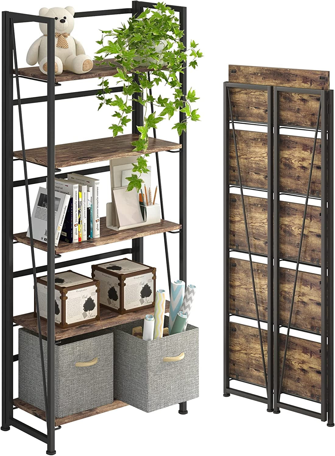 simple 4NM NoAssembly Folding Bookshelf Storage Shelves 5 Tiers