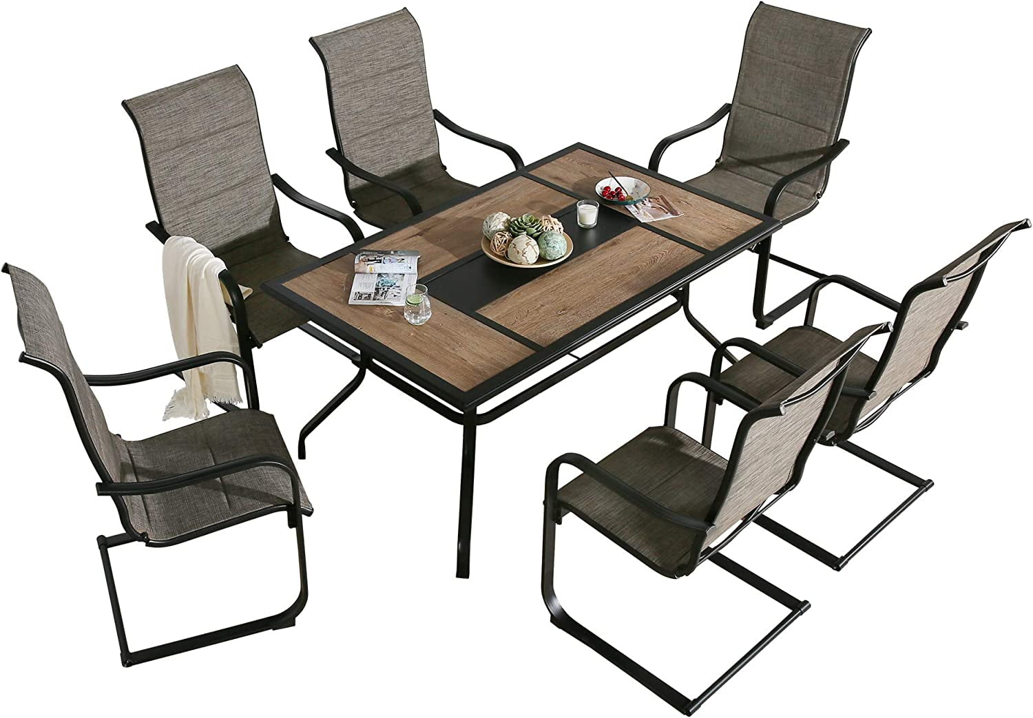 simple 7 Pieces Steel Frame Patio Dining Set Outdoor All Weather