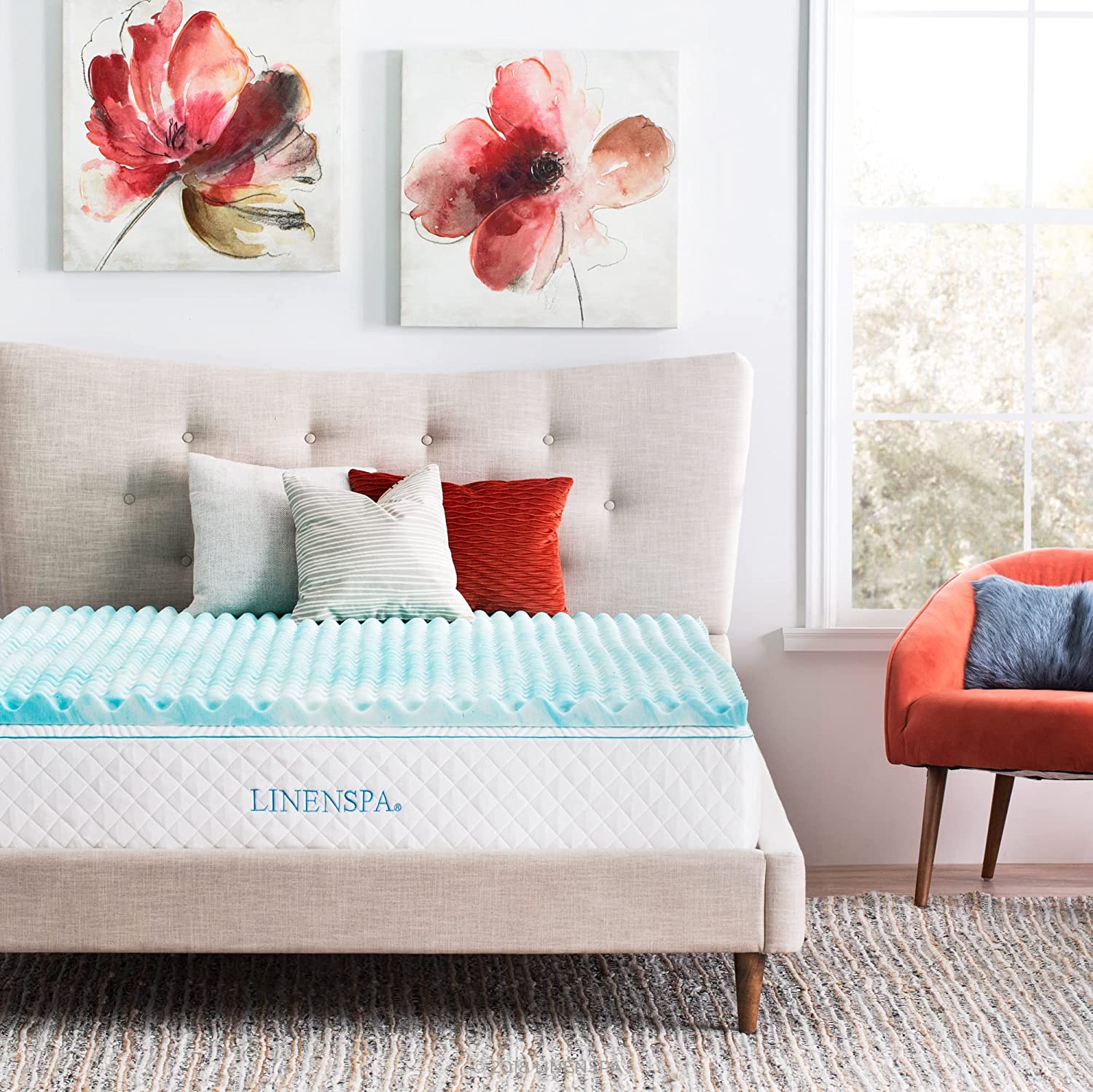 simple Linenspa 3 Inch Convoluted Gel Swirl Memory Foam Mattress Topper