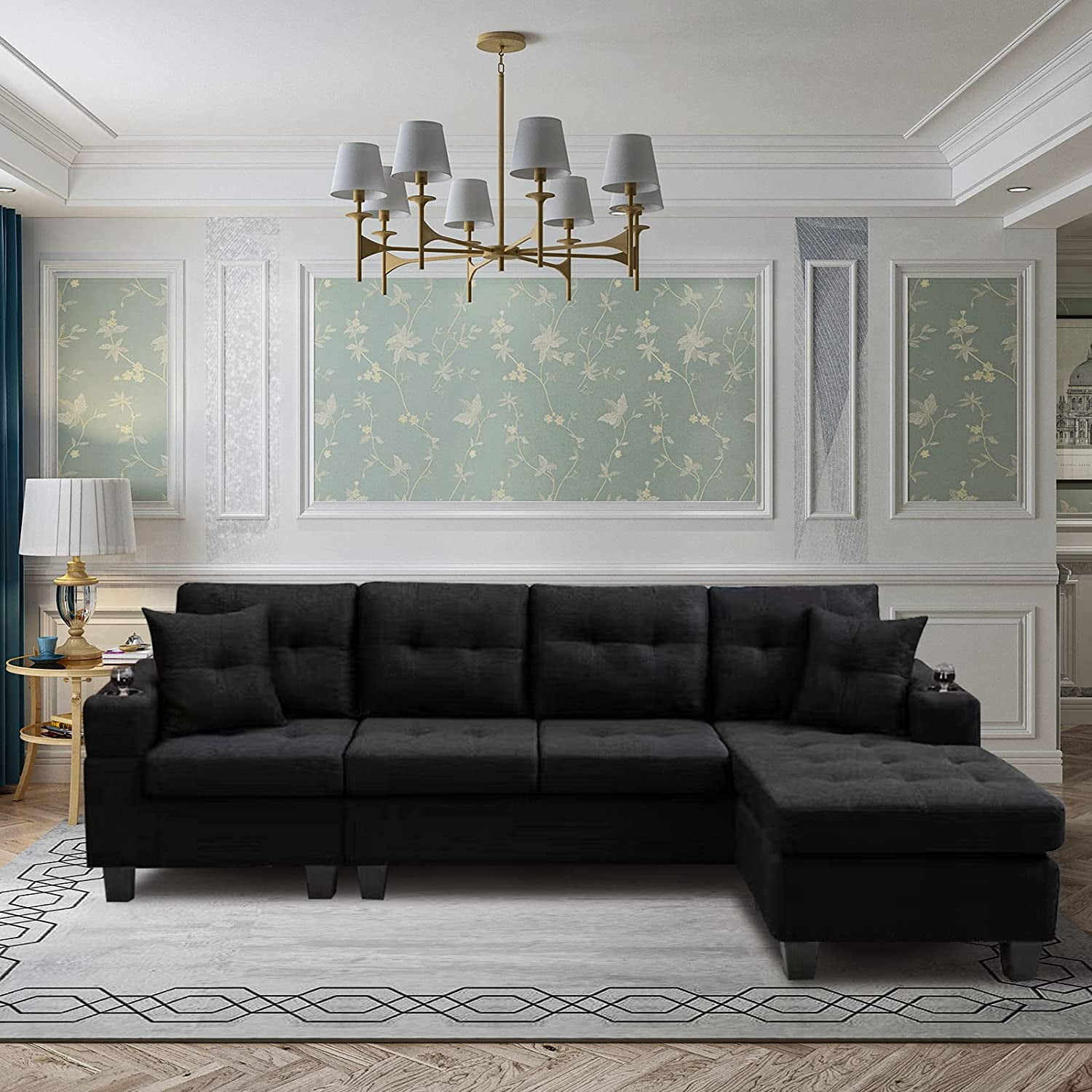 simple Living Room Furniture Sets 97.2" Modern Linen Fabric L-Shape Couch with Chaise Lounge ...