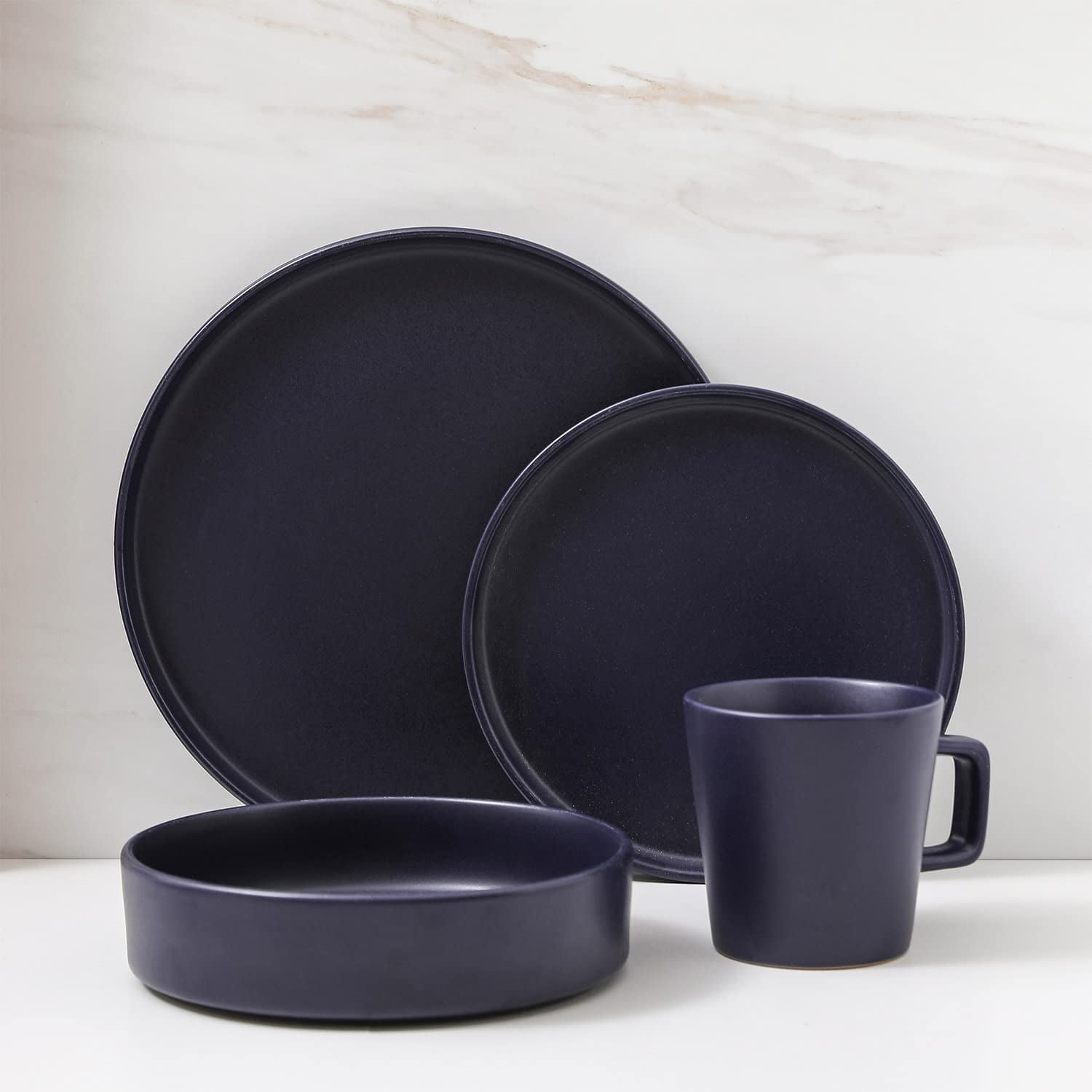 simple Stone Lain Coupe Dinnerware Set Service For 8 Black Matte 32