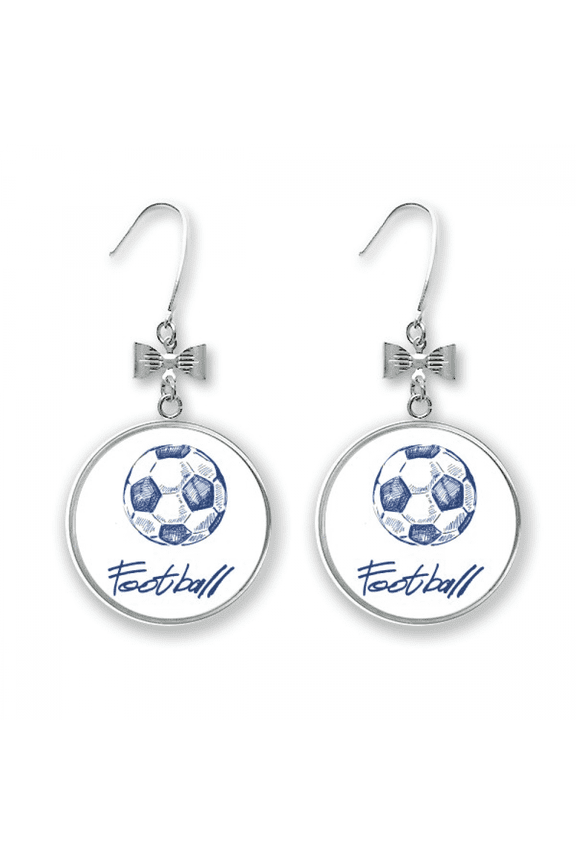 simple cartoon football blue pattern bow earrings drop stud pierced hook