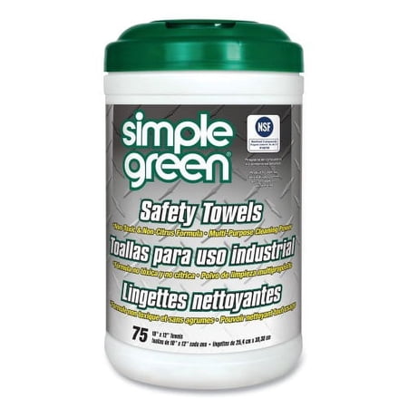 simple green Safety Towels, 1-Ply, 10 x 11.75, White, Unscented, 75/Canister, Each