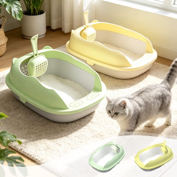 simple litter box, litter box with sides, High Sided Cat Pet Litter Tray Sandbox Deep Loo with Sifting Litter Pedal Pan Cat Potty Toilet Cat Bedpan for Kitty Rabbit Travel, Premium Cat Toilet