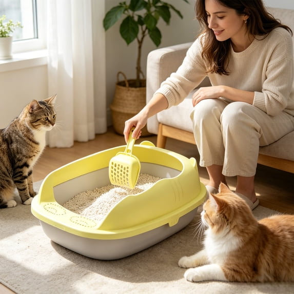 simple litter box, litter box with sides, High Sided Cat Pet Litter Tray Sandbox Deep Loo with Sifting Litter Pedal Pan Cat Potty Toilet Cat Bedpan for Kitty Rabbit Travel, Premium Cat Toilet
