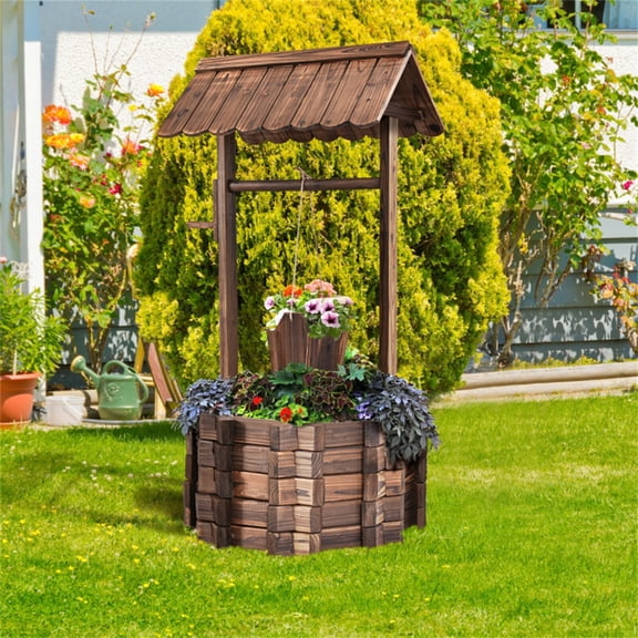 The simple and stylish well and pavilion with buckets, which can be used to plant stamens, are suitable for garden decoration and create a classical atmosphere.