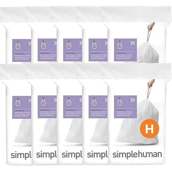 simplehumam Code H Custom Fit Drawstring Trash Bags in Dispenser Packs, 200 Count, 35 Liter / 9.3 Gallon, White