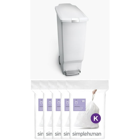 simplehuman 10.5 Gallon Trash Can and 100 pcs Code K Trash Bag Combo