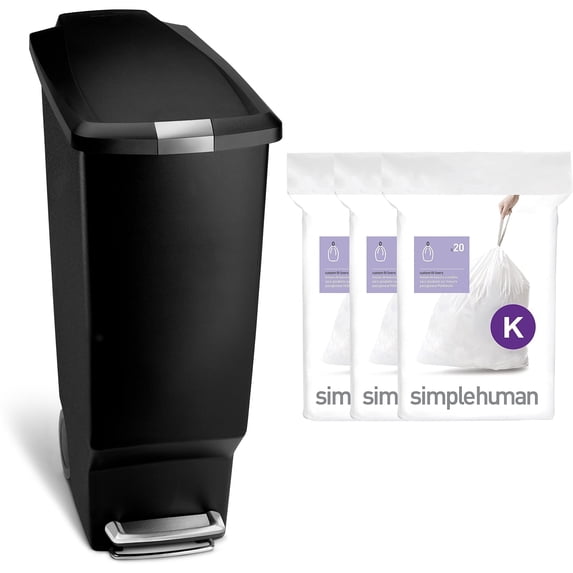 simplehuman 10.5 Gallon Trash Can and 60 pcs Code K Trash Bag Combo