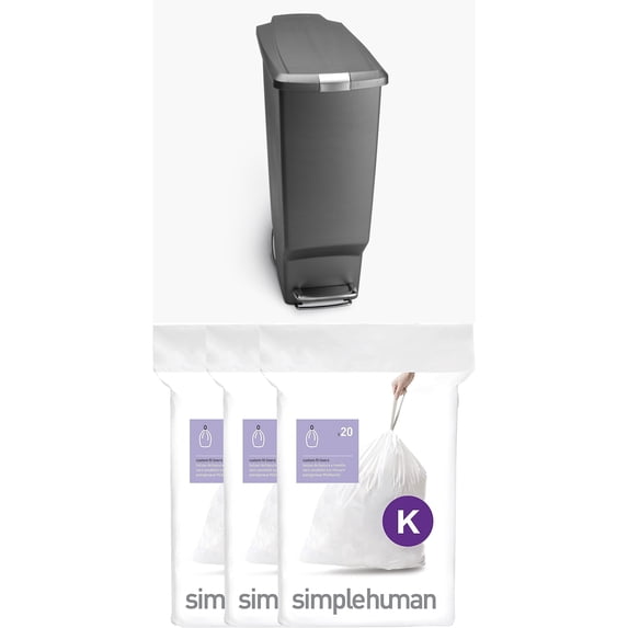 simplehuman 10.5 Gallon Trash Can and 60 pcs Code K Trash Bag Combo