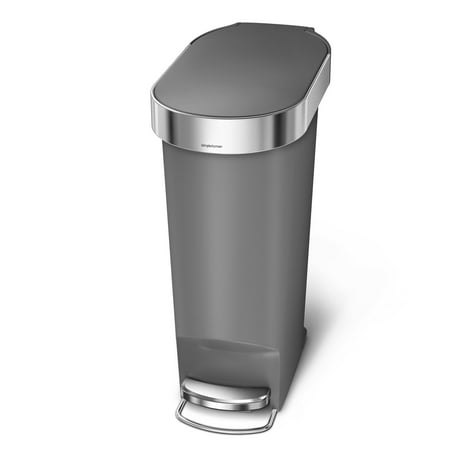 simplehuman 10.6 Gallon Trash Can, Slim Kitchen Step Trash Can with Liner Rim, Grey Plastic